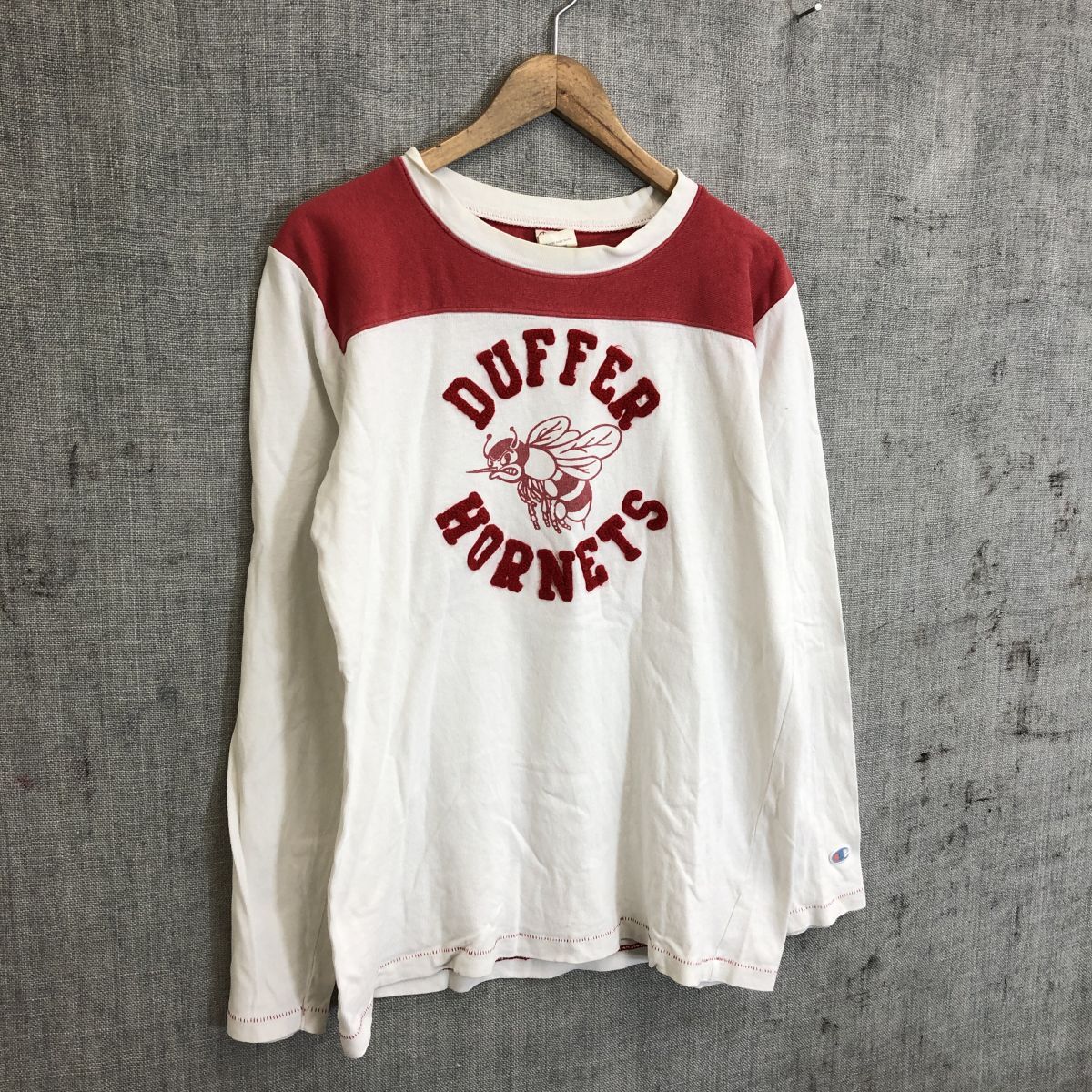 F2260-F-N◆ Champion チャンピオン duffer hornets 長袖Tシャツ カットソー 旧タグ 復刻 ◆ sizeL コットン100 ホワイト 古着 メンズ_画像5