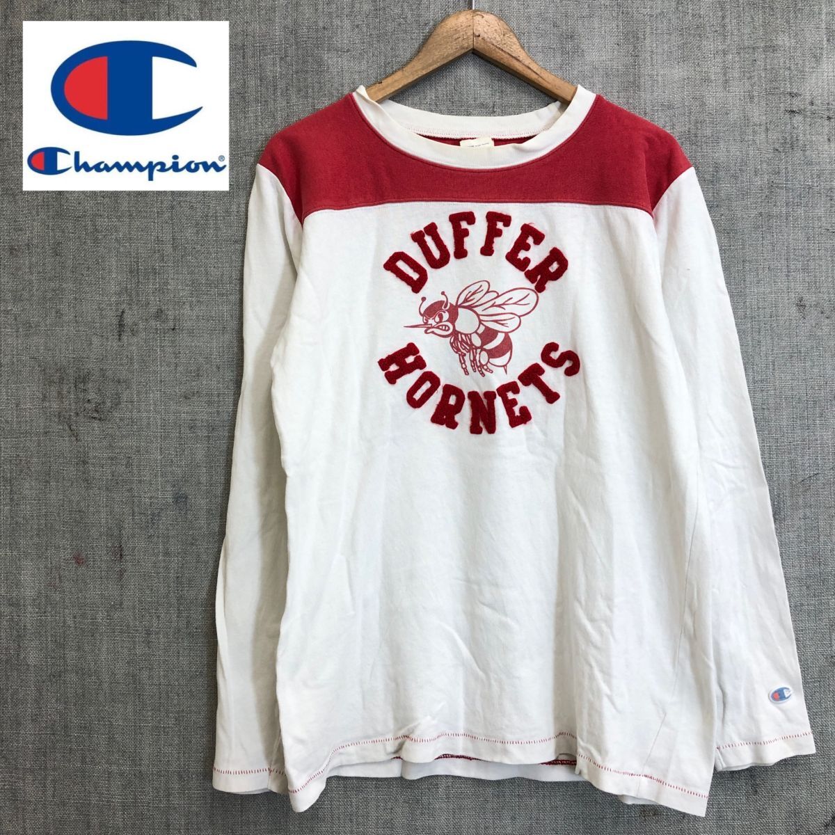 F2260-F-N◆ Champion チャンピオン duffer hornets 長袖Tシャツ カットソー 旧タグ 復刻 ◆ sizeL コットン100 ホワイト 古着 メンズ_画像1