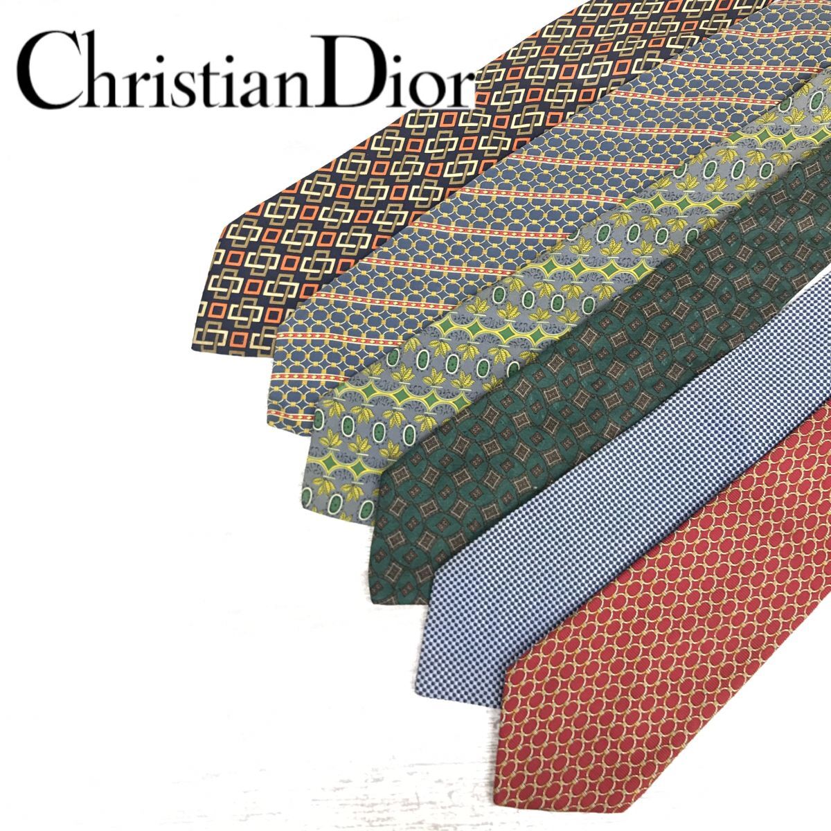 F2213-R-N◆Christian Dior クリスチャンディオール ネクタイ6本セット◆メンズ 紳士 ビジネス スーツ 総柄 まとめ ブランド ユーズド_画像1