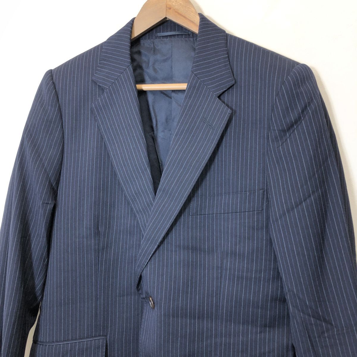 F2600-F-S◆ Aquascutum アクアスキュータム セットアップ スーツ テーラードジャケット スラックス ◆ 40 ウール ネイビー 古着 メンズ_画像3