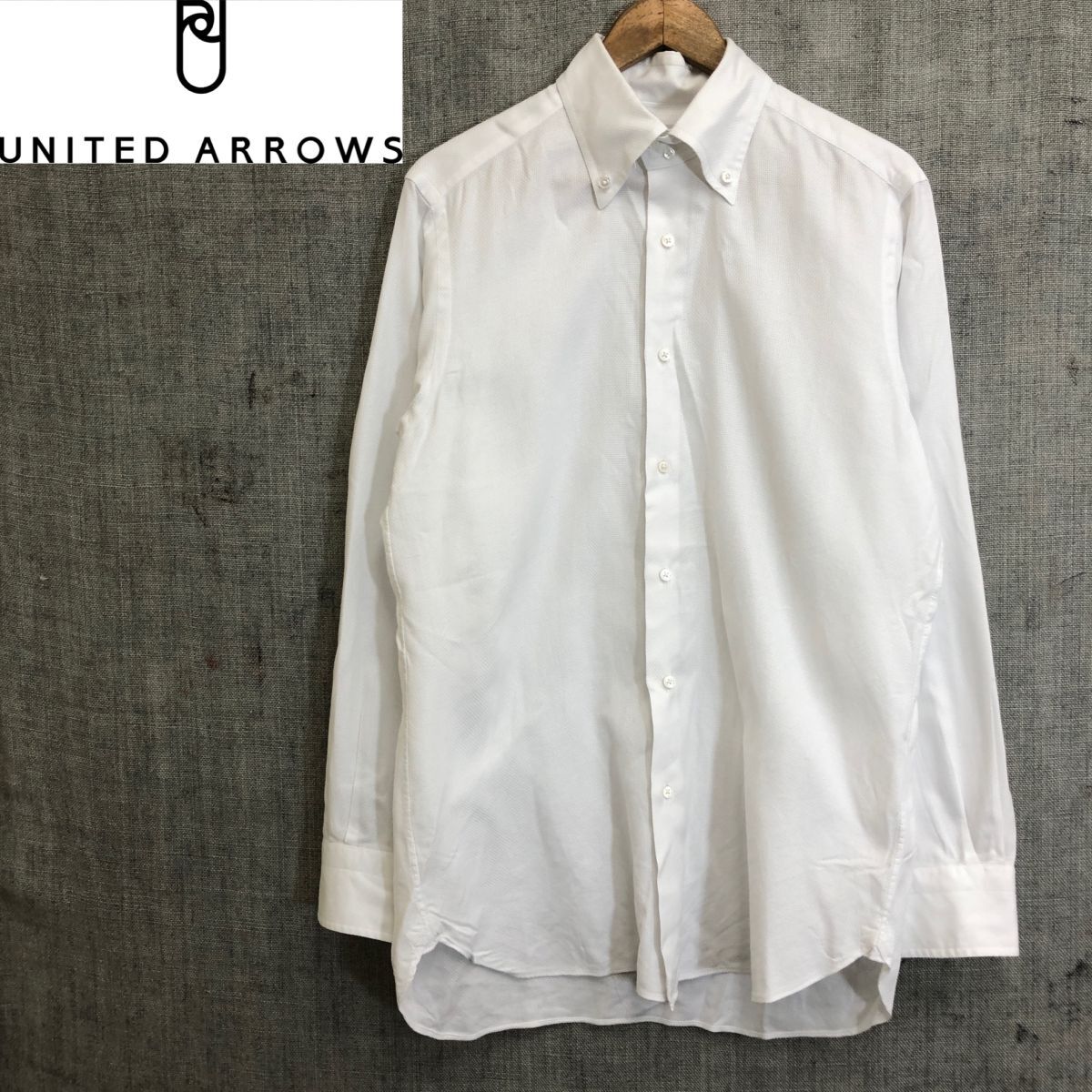 F2485-F◆ UNITED ARROWS ユナイテッドアローズ 長袖シャツ ボタンダウン トップス ◆ size40 コットン100 ホワイト 白 古着 メンズ 春_画像1