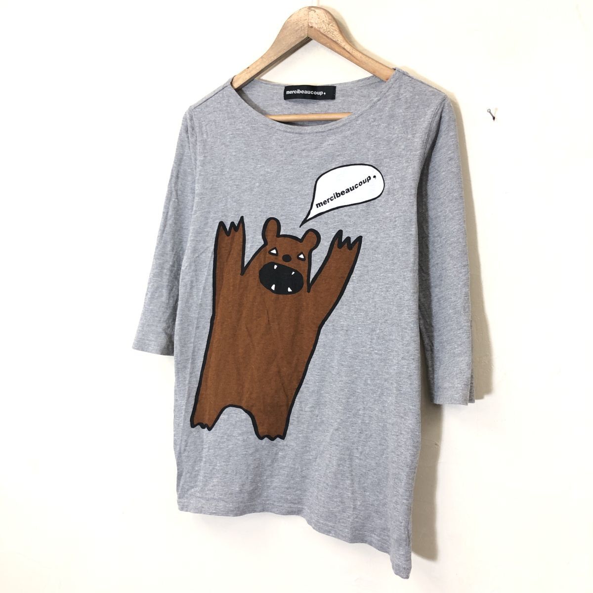 M724-F-N◆ mercibeaucoup メルシーボークー Tシャツ カットソー 七分丈 プリント ◆ size1 コットン100 グレー 古着 レディース 春の画像5