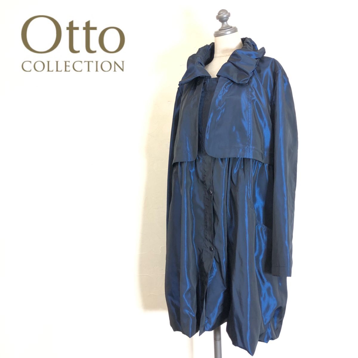 M678-F-N◆ otto collection オットーコレクション ステンカラーコート ジャケット ロング◆sizeL ポリエステル100 ブルー 古着 レディース_画像1