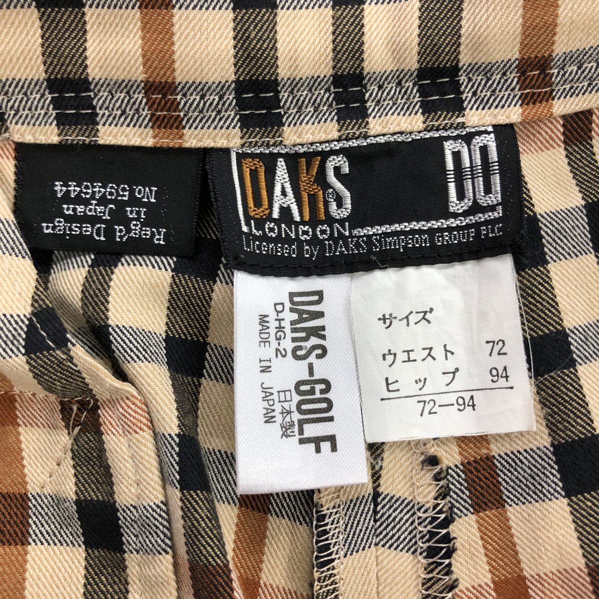 M366-F-S◆ DAKS ダックス スラックス パンツ チェック 総柄 ボトムス ◆ size72-94 ポリエステル コットン ブラウン 古着 レディース_画像7