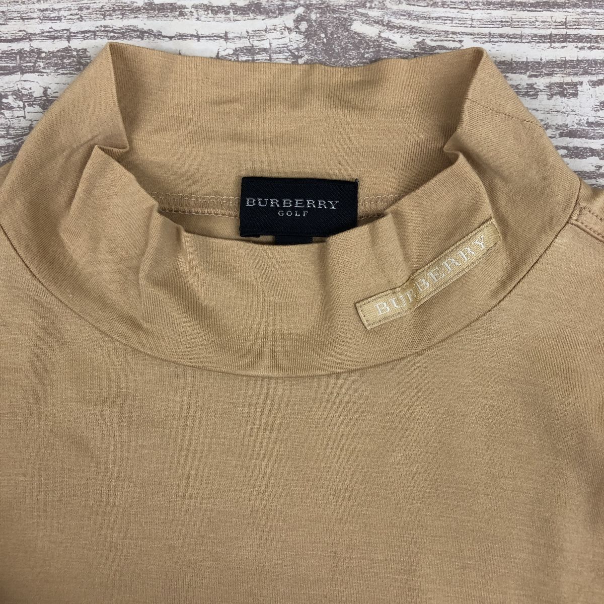 M429-W-S◆BURBERRY GOLF バーバリー ゴルフ 長袖カットソー ハイネック シンプル インナー カジュアル◆size:L ベージュ系 コットン 他_画像7