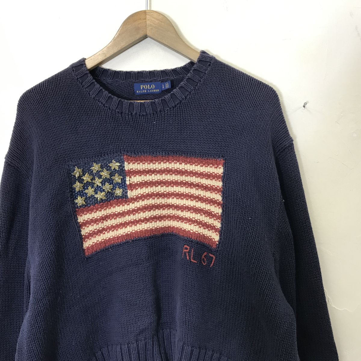 M1331-D◆ POLO Ralph Lauren ポロラルフローレン コットンニット 星条旗 身幅ひろめ レディース ◆ sizeS ネイビー 紺 綿100 ビーズ_画像3