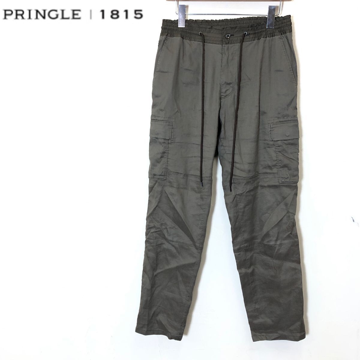 M1240-F◆ PRINGLE 1815 プリングル カーゴパンツ ボトムス ウエストゴム ◆ size38 リネン ポリエステル グリーン 古着 メンズ 春_画像1