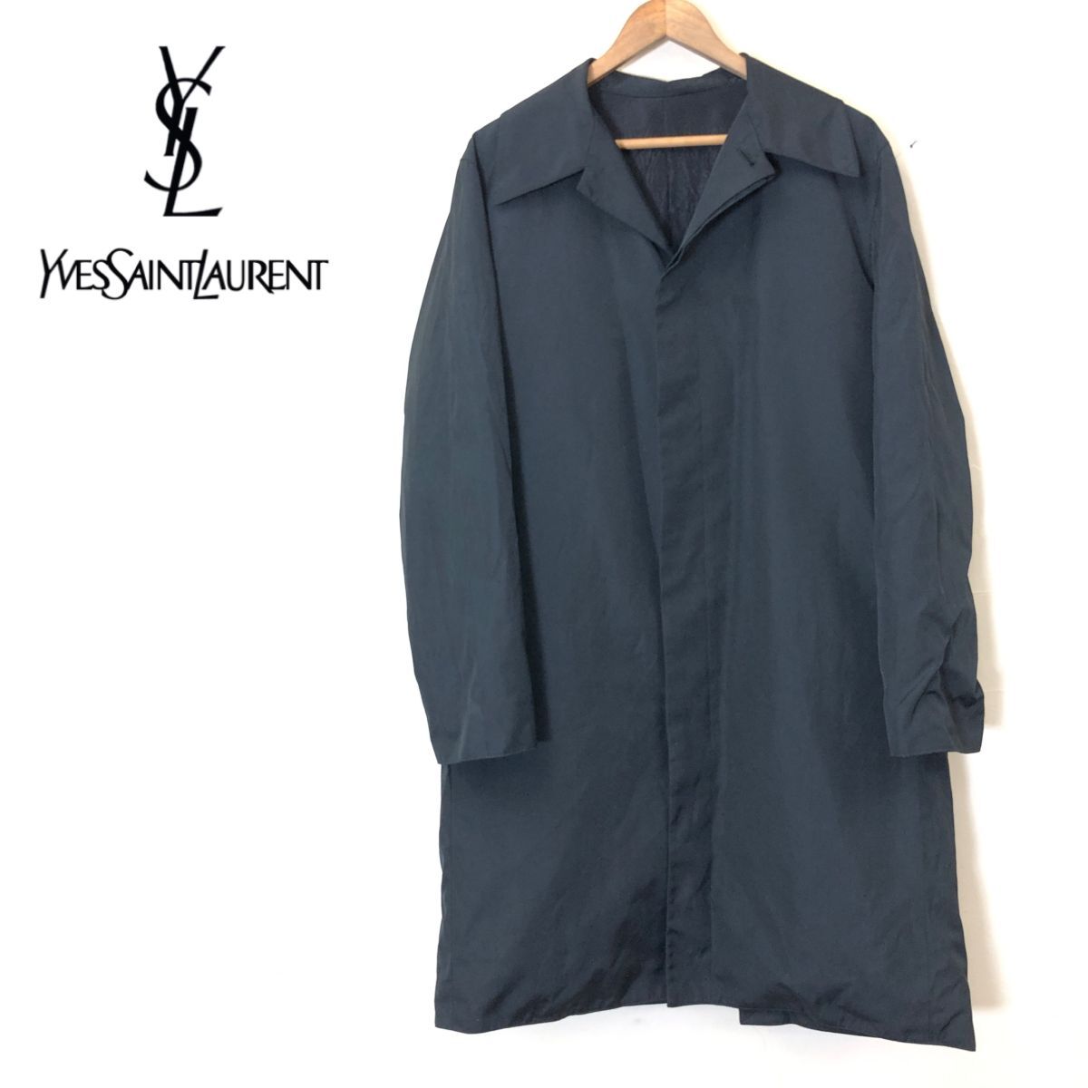 M1036-F-N◆フランス製◆old◆YVES SAINT LAURENT イヴサンローラン ステンカラーコート ジャケット◆48 コットン ポリ 黒 古着 メンズ_画像1