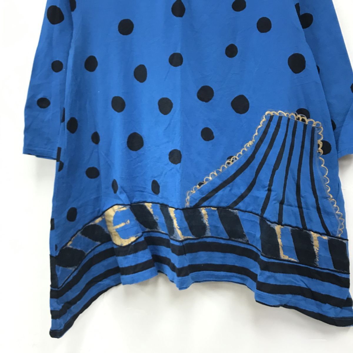 M863-F-S◆ TSUMORI CHISATO ツモリチサト ワンピース 長袖 カットソー Tシャツ ◆ size2 コットン100 ブルー 古着 レディース 春_画像4