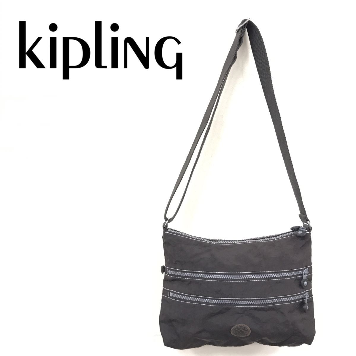 M799-R-N◆kipling キプリング ショルダーバッグ◆レディース 婦人 ユニセックス コンパクト ポケット多数 軽量 機能性 チャコール_画像1