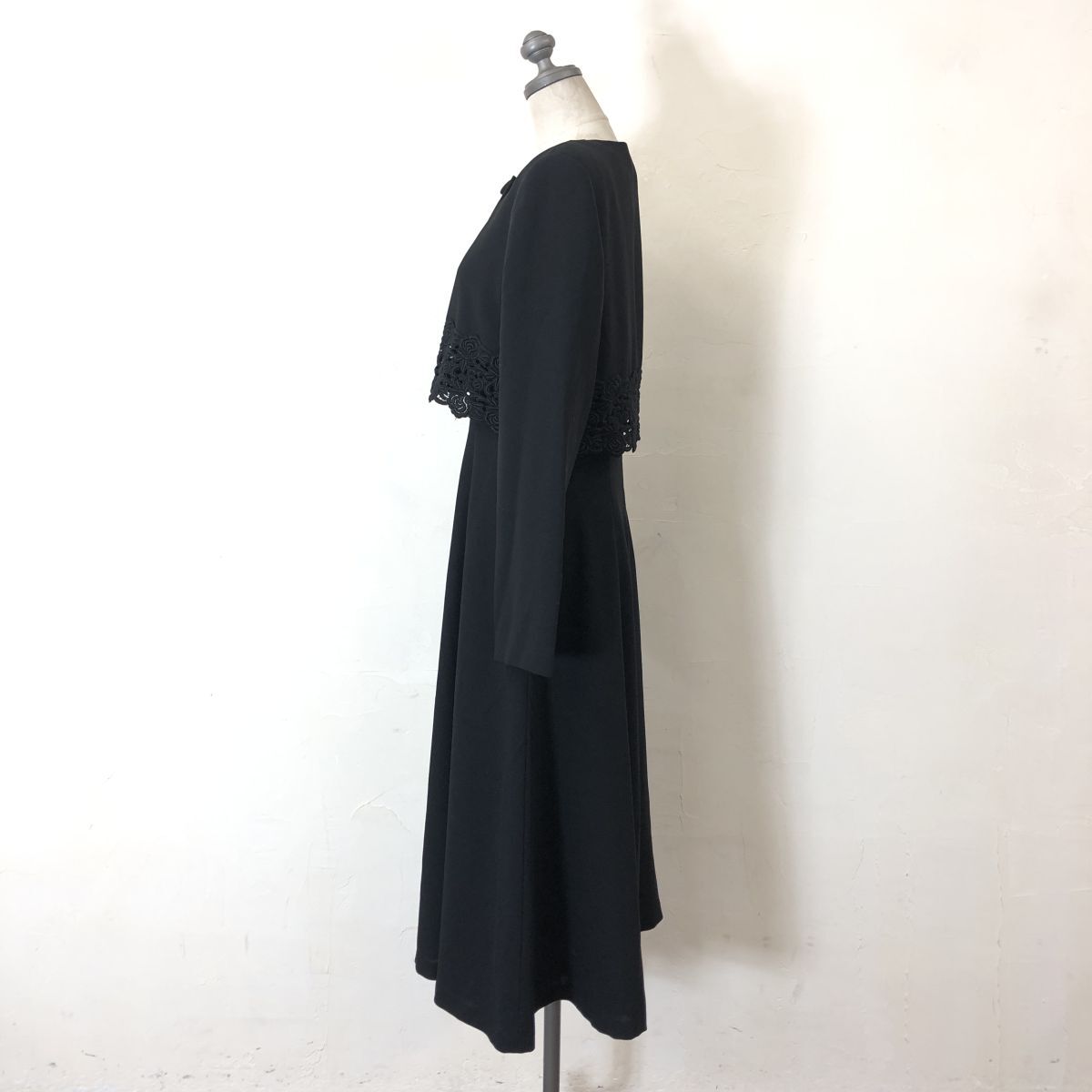 M1425-U◆Chloe BLACKFORMAL クロエ フォーマルウェア ジャケット ワンピース 七分袖 アンクル丈 上品◆size9AR ブラック ポリエステル_画像5