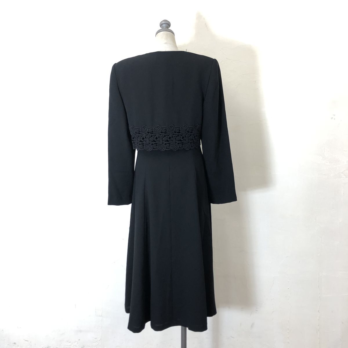 M1425-U◆Chloe BLACKFORMAL クロエ フォーマルウェア ジャケット ワンピース 七分袖 アンクル丈 上品◆size9AR ブラック ポリエステル_画像6