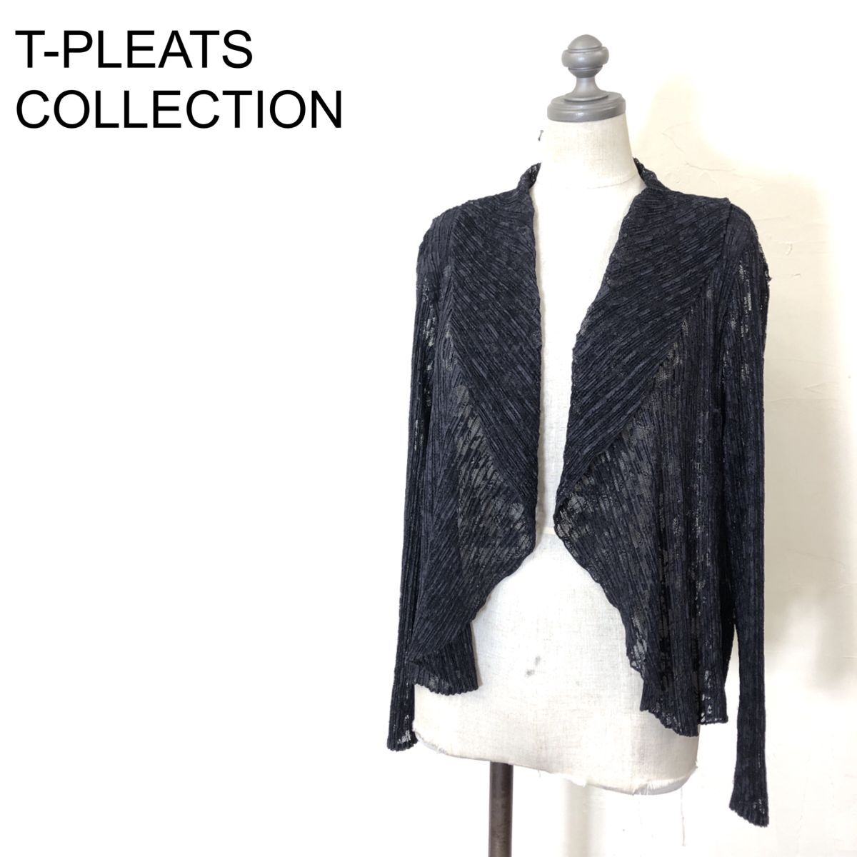 M1413-U◆T-PLEATS COLLECTION ティープリーツコレクション ボレロ 長袖 レース 透け感 花模様 エレガント◆size L パープル ポリエステル_画像1