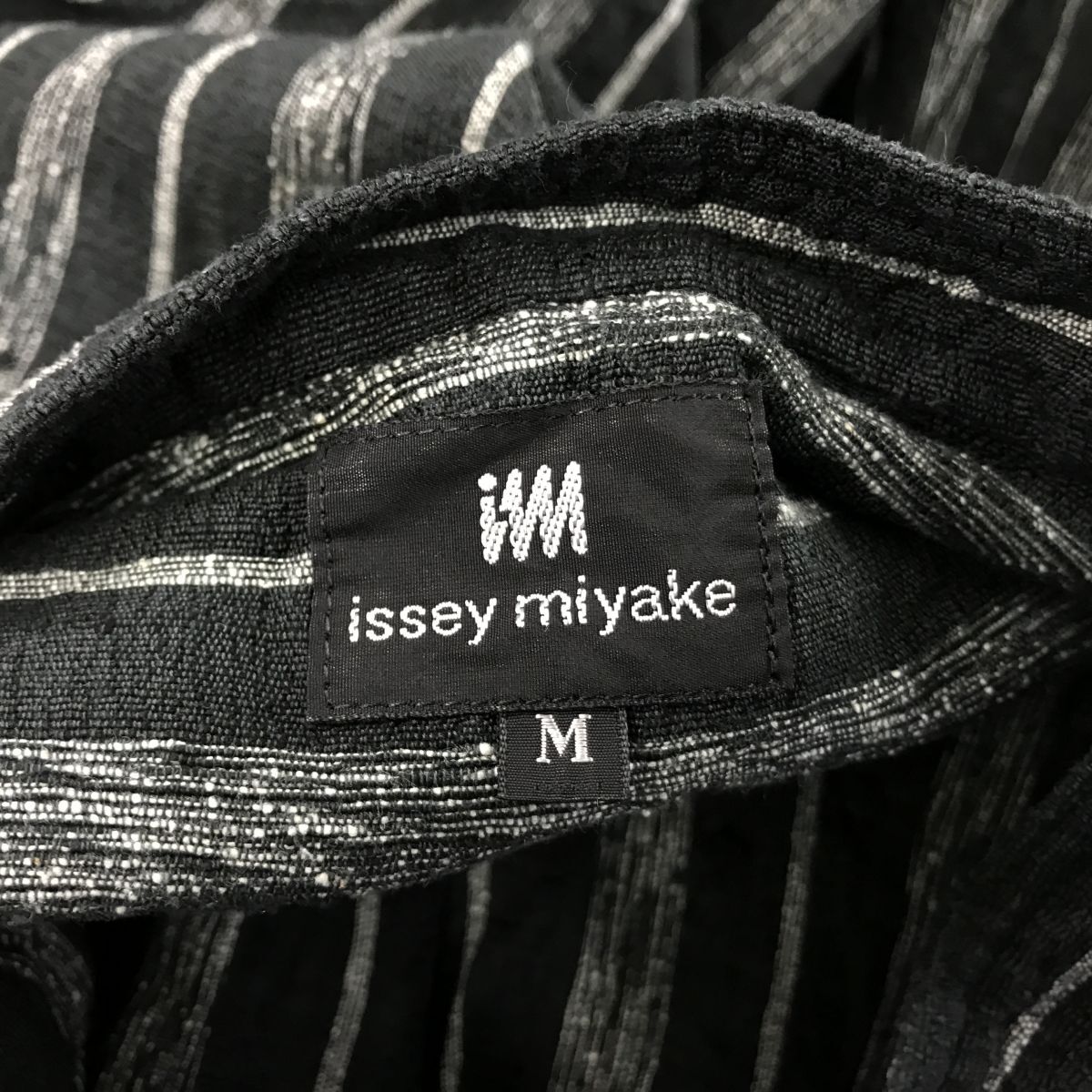 M1532-N◆old◆ IM ISSEY MIYAKE イッセイミヤケ ノーカラーシャツ 長袖 メンズ トップス ◆ sizeM ブラック ストライプ シルク コットン_画像7