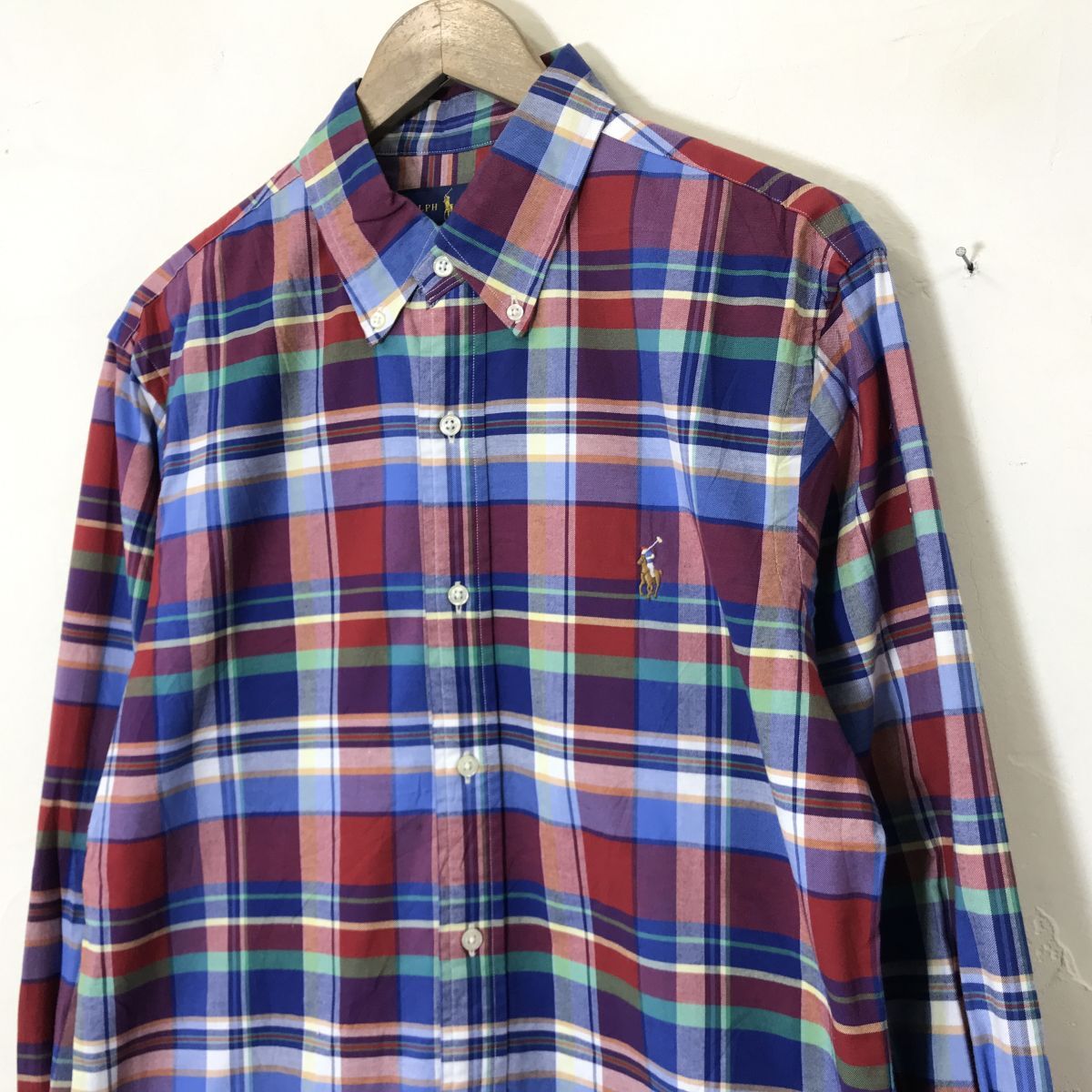 M1528-N◆美品◆ RALPH LAUREN ラルフローレン オックスフォードシャツ BDボタンダウン ストレッチ◆sizeM マルチ チェック コットン_画像5