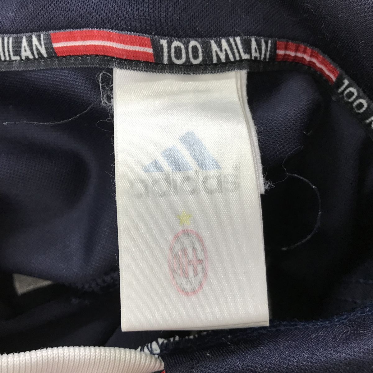 M1754-D◆90s◆old◆ adidas ACmilan アディダス ゲームシャツ 半袖 ユニフォーム 公式 サッカー セリエA◆sizeL ネイビー 紺 ポリエステル_画像8