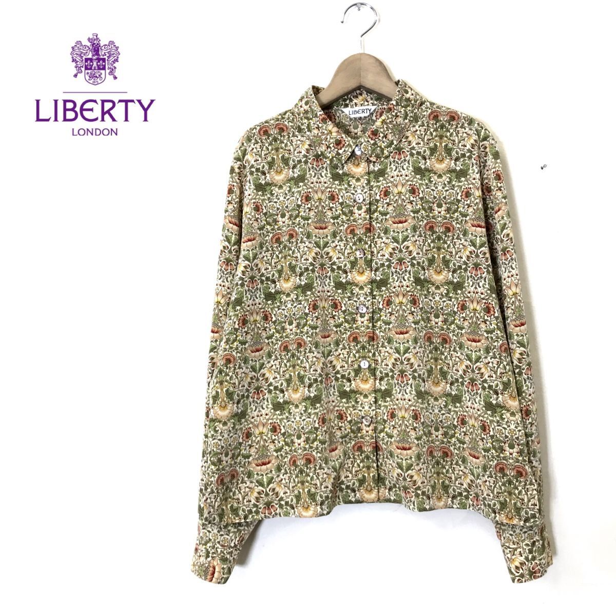 M1733-D◆美品◆ LIBERTY リバティ 長袖シャツ 丸首 レディース 身幅広め ボックスシルエット◆ マルチカラー 花柄 ポリエステル_画像1