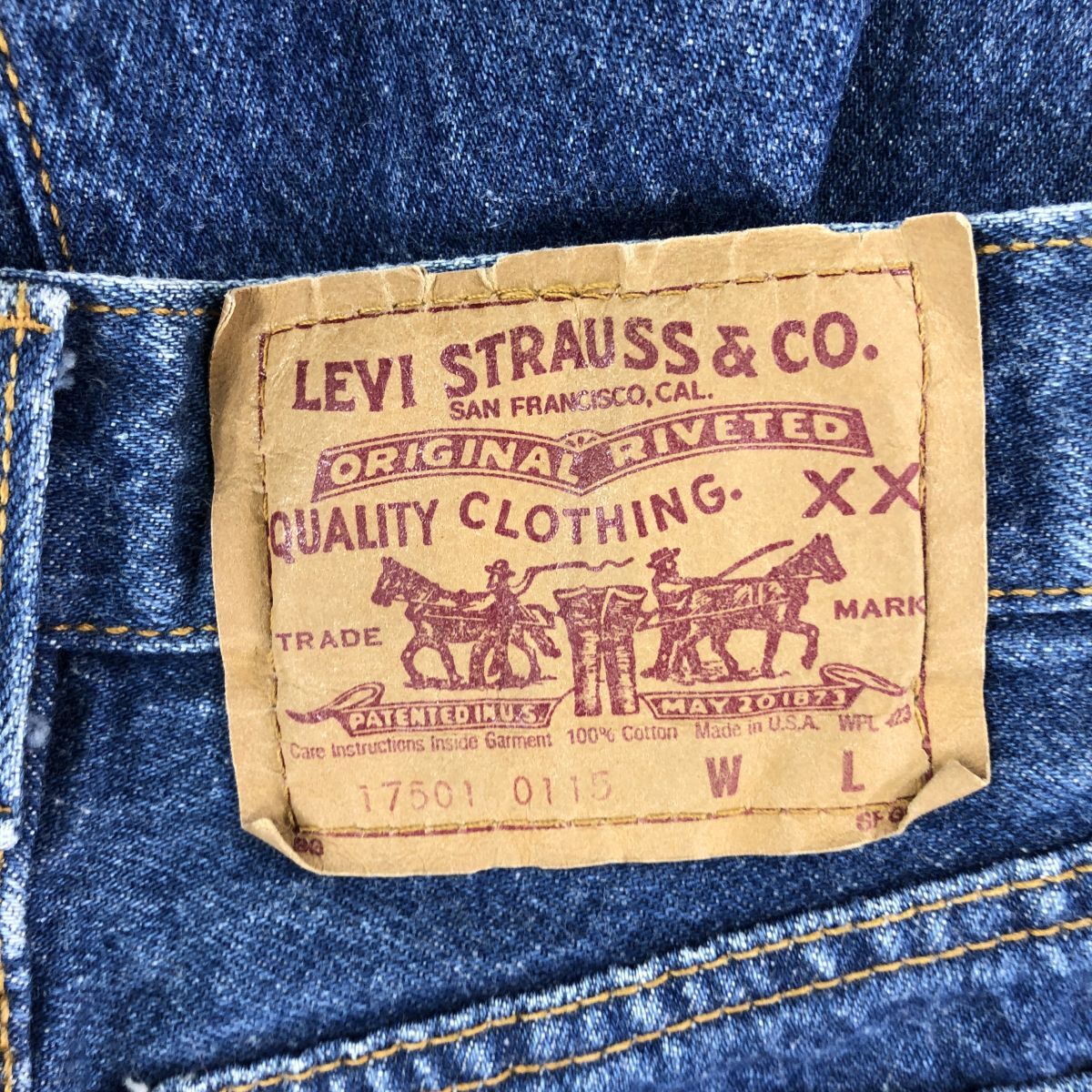 M1992-F-N◆ 90s ◆ old ◆ Levis リーバイス 17501-0115 デニムパンツ ジーンズ ボタンフライ USA製 ◆size7 コットン100 インディゴ 古着_画像7