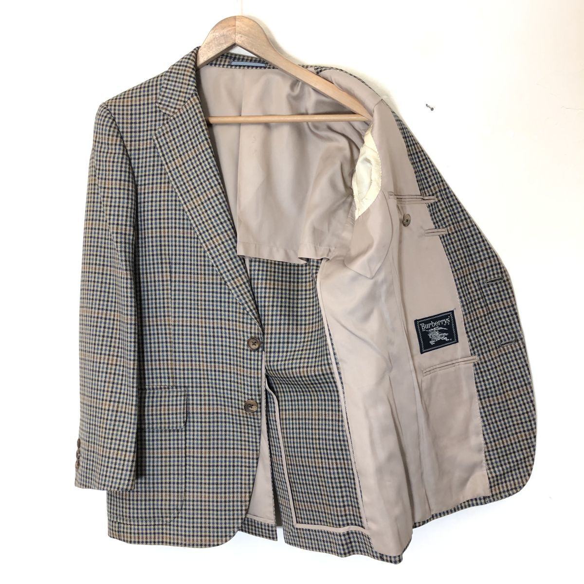 M1898-F-N* 90s * old * burberrys Burberry tailored jacket single unlined in the back * sizeA4 wool 100 Brown old clothes men's spring 