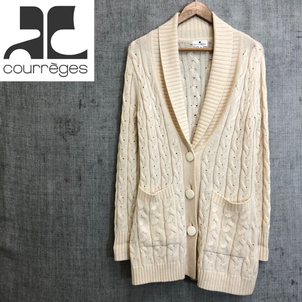 M1793-F* courreges Courreges кардиган вязаный свитер 3B * size38 шерсть акрил белый б/у одежда женский весна 
