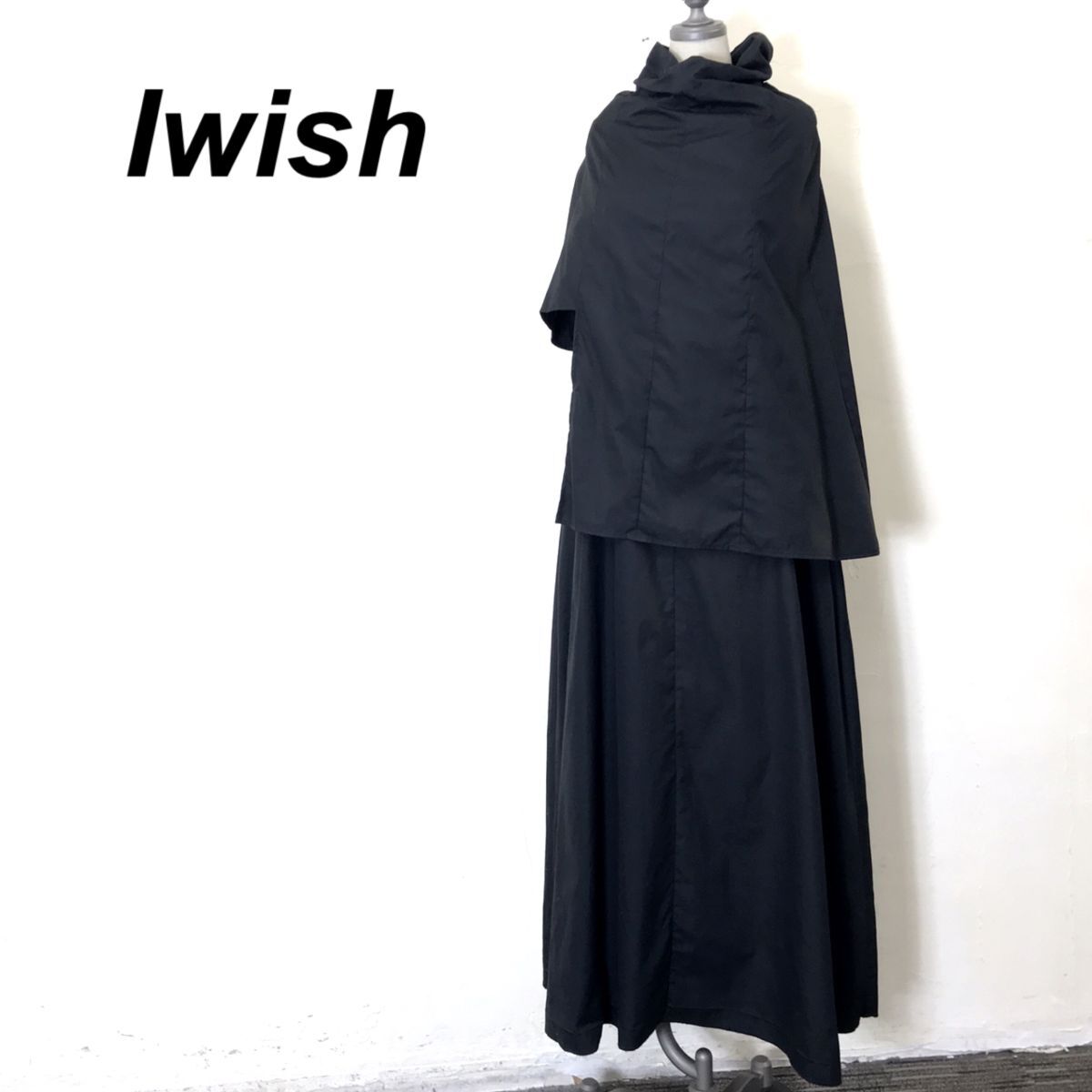 M2020-O-N◆ Iwish アイウィッシュ Y's ワイズ アシンメトリーワンピース ロング 変形 Yohji Yamamoto◆コットン ブラック 黒_画像1