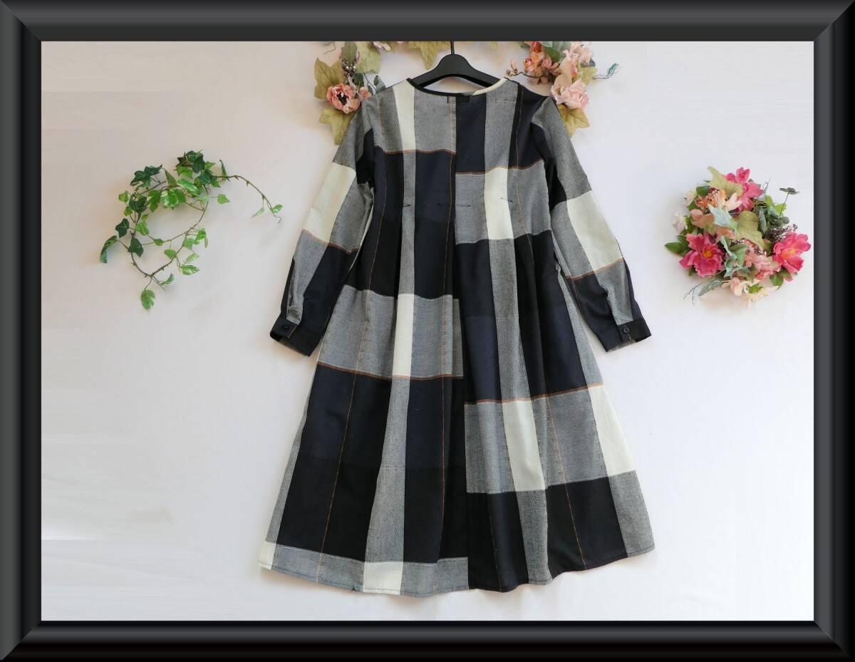 Ｌ～ＬＬ/３Ｌ【新品】COTTON×リネン混合♪大きなチェック柄★ゆった切替えチュニック・ワンピ◇ネイビー×グレー◆fit1027◆_画像10