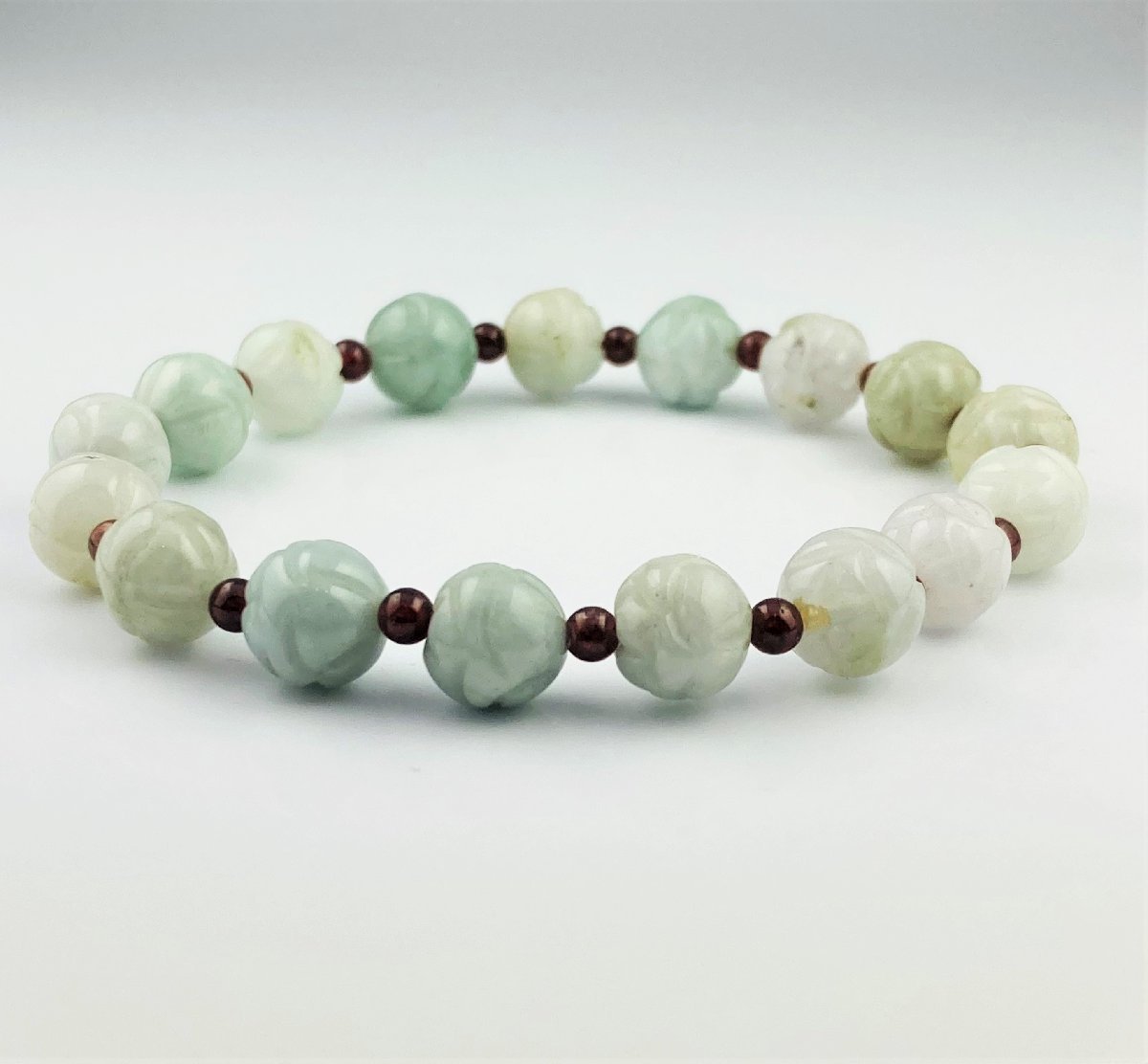 [77] natural stone bracele .. Myanma jade? lotus flower lotus flower motif lady's accessory fashion ( approximately ) 19.0g 9mm(1232)