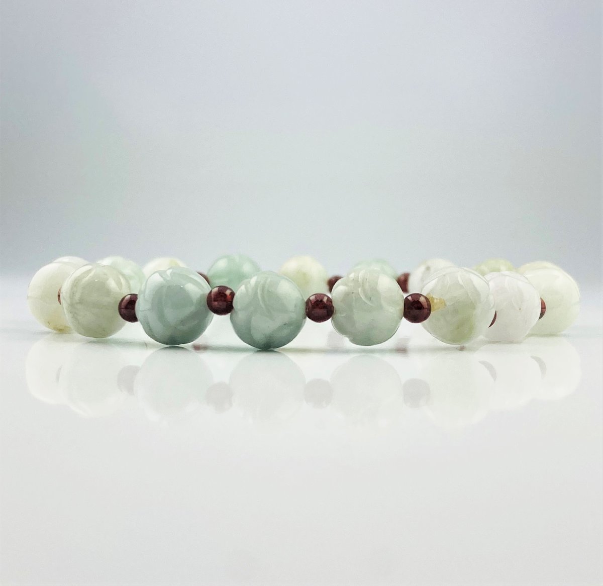 [77] natural stone bracele .. Myanma jade? lotus flower lotus flower motif lady's accessory fashion ( approximately ) 19.0g 9mm(1232)