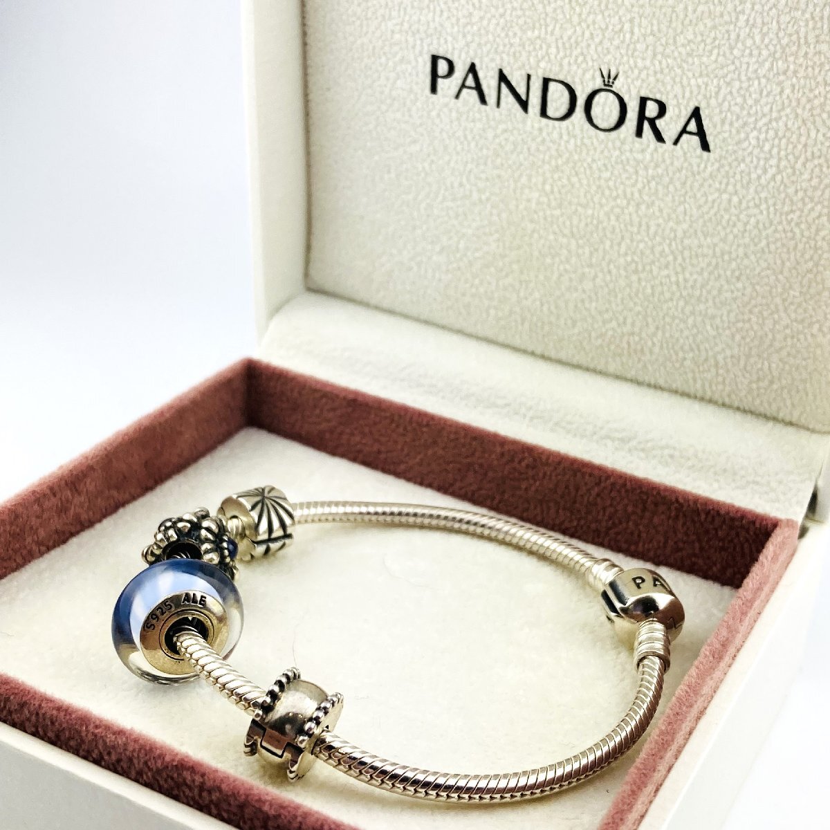 【77】PANDORA パンドラ SV925 刻印 ブレスレット バングル アクセサリー レディース シルバー系 全長(約) 18.0㎝の画像1