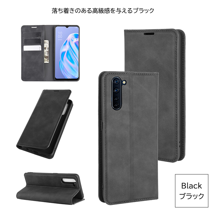 OPPO Reno３A レザーケース「ブラック」 オッポ リノ３A 手帳型 opporeno3a スマホケース レザーケース マグネット式 お洒落 高級_画像1