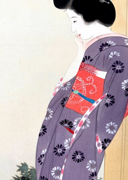 【模写】潔「美人画」掛軸 絹本 人物画 金泥 日本画 日本美術 美人画 人が書いたもの K032711の画像8