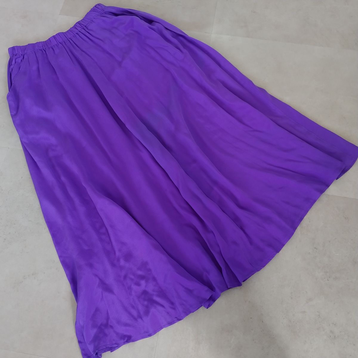 【☆1円スタート☆】KENAR ケナ レディース フレア スカート SILK シルク 絹 100% 紫 パープル サイズ L ファッション #700_画像2