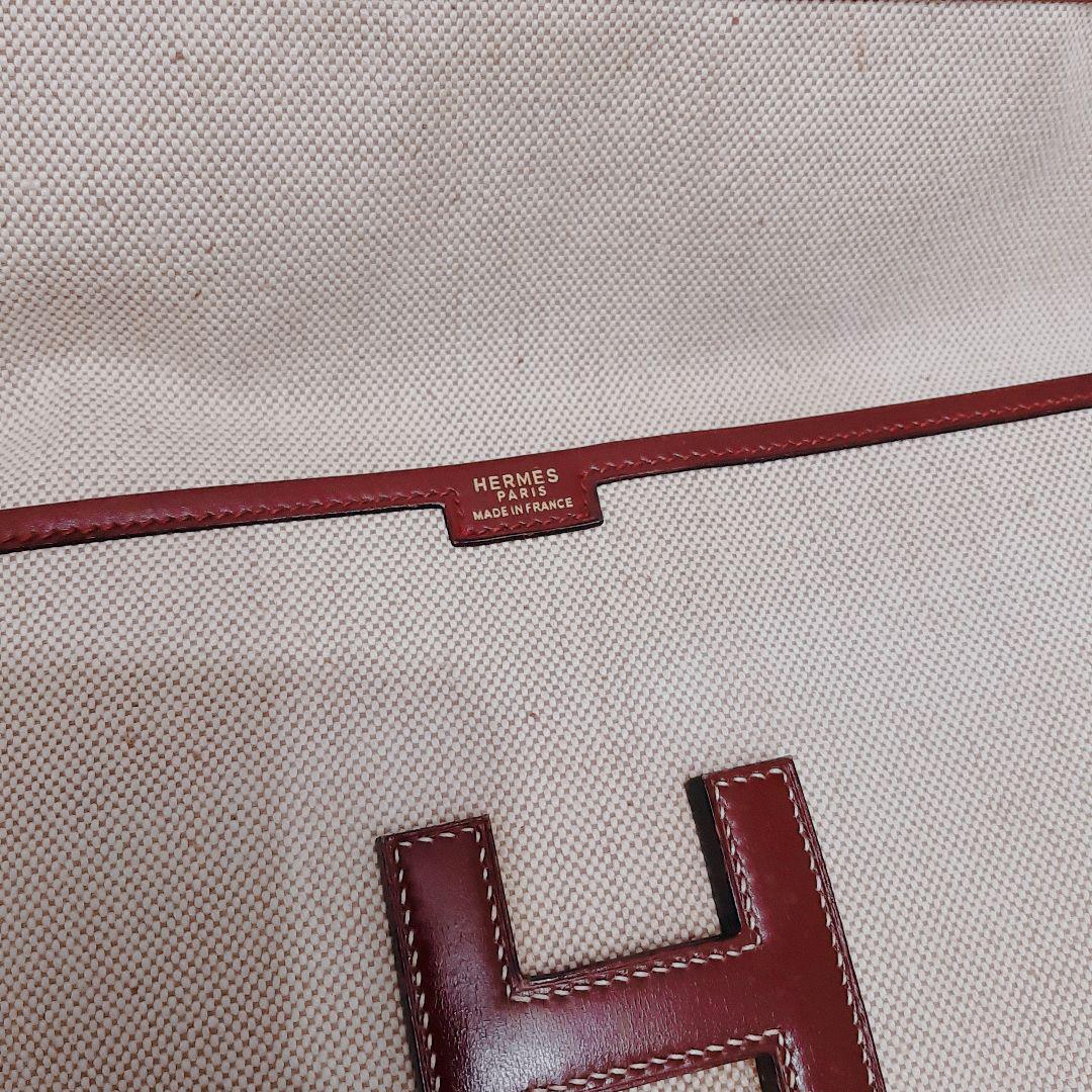 1円～極美品　エルメス　HERMES ジジェPM　トワルアッシュ×エプソン　クラッチバッグ　アイボリー×ボルドー　メンズ　レディース_画像9