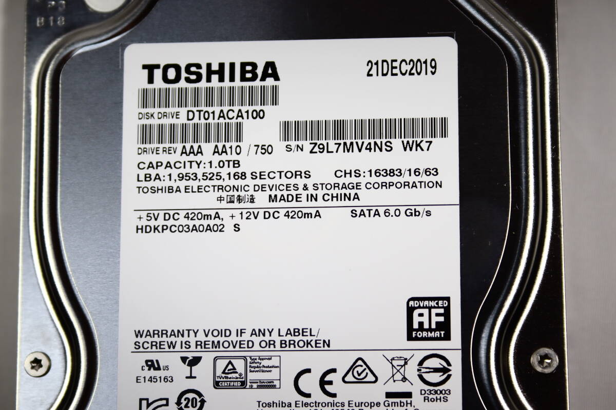 東芝　TOSHBA　1TB　SATA　6Gbps対応　3.5インチ内臓ハードディスク　DT01ACA100　動作品　02_画像3