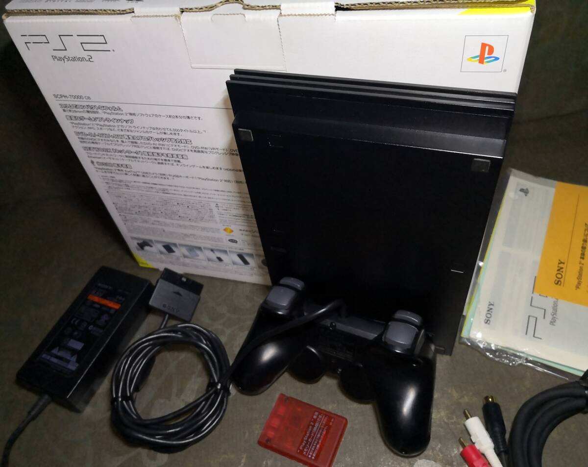 【完品/整備済み】 PS2 薄型本体/レンズ交換・純正S端子ケーブル・メモリーカード付き/プレイステーション2 本体 プレステ2 PlayStation 2 