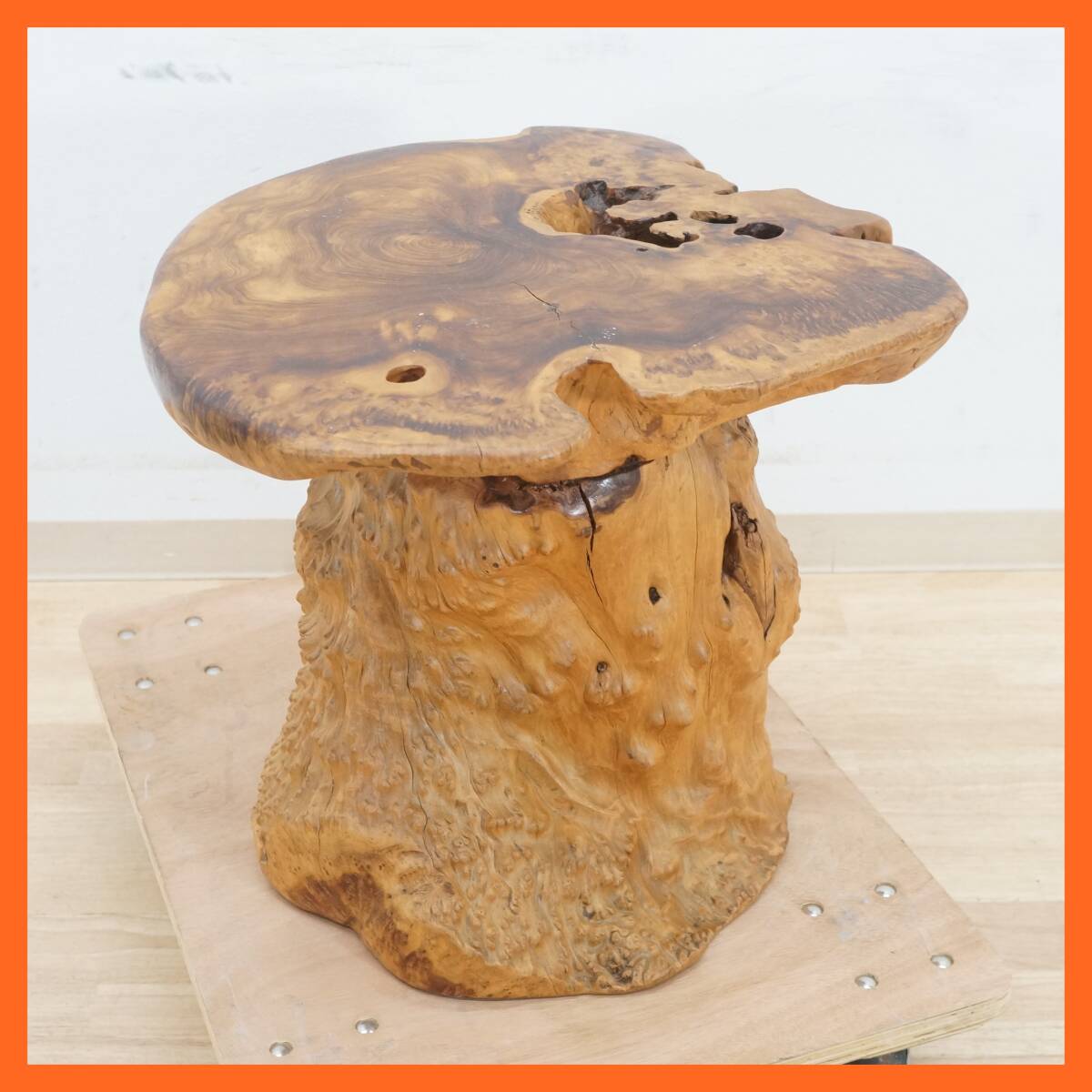 前ダ:【花梨】無垢材 サイドテーブル 約43.5×46.8㎝ 高さ約38.5㎝ 天然木 飾り台 飾台 花台 カリン材 インテリア 家具 ★送料無料★