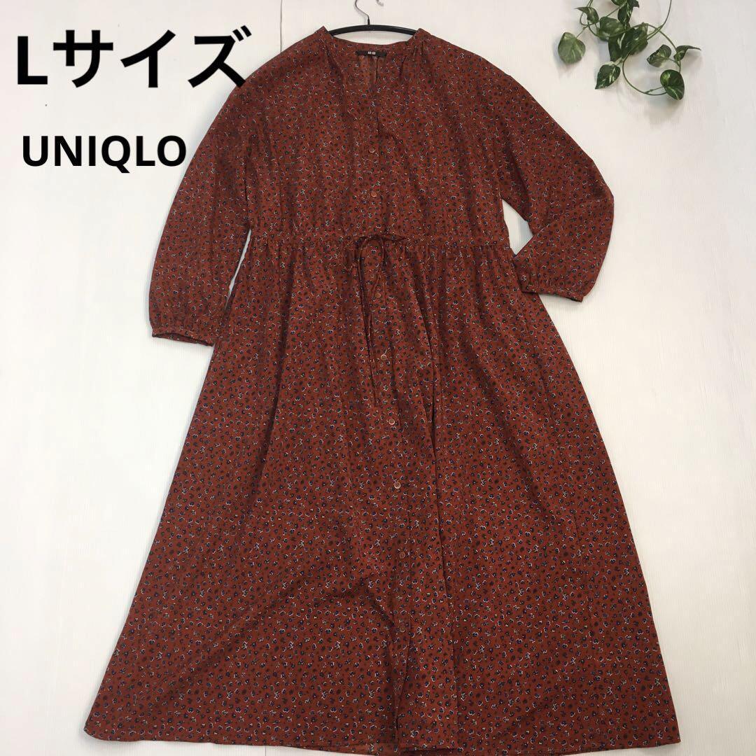 春夏　UNIQLO ユニクロ　小花柄vネックロングシャツワンピース　　227_画像1