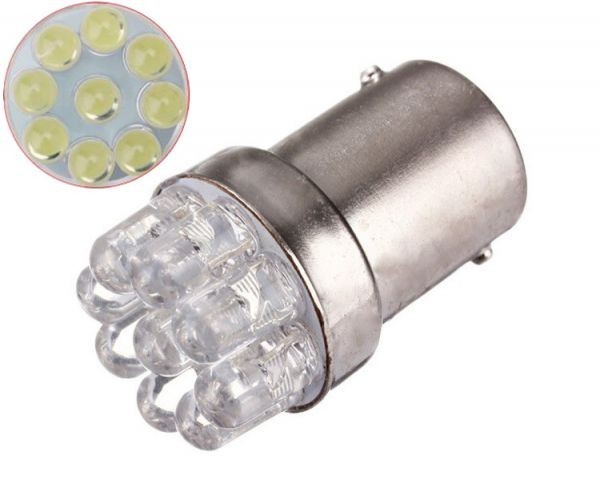 24V S25 180°平行ピン BA15S LED 9連 シングル バックランプ サイドマーカー トラック ホワイト 白 10個セット wd82-W_画像3