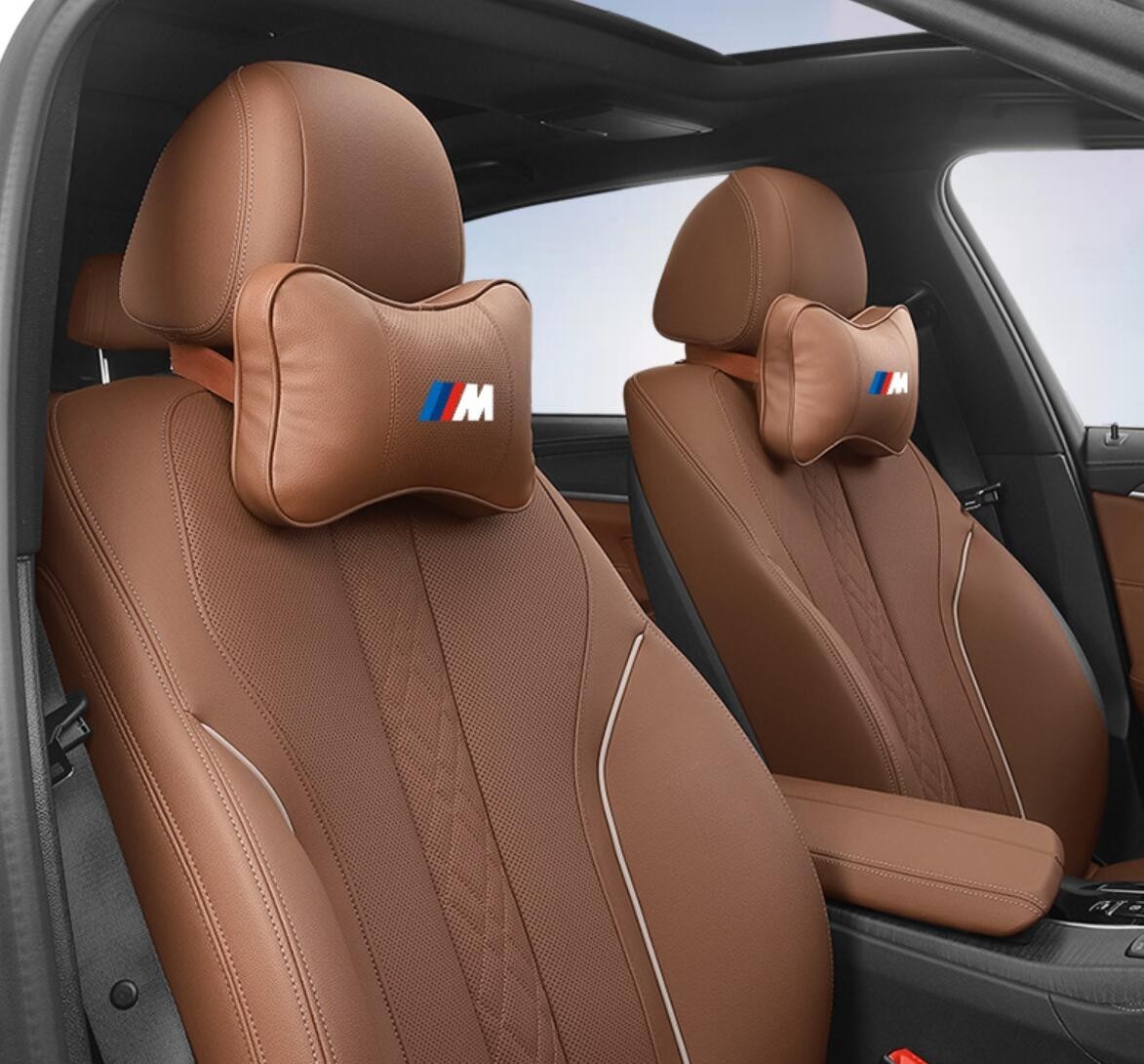 ★BMW M★ロゴ入りき 車用記憶 通気性弾性 ネックパッド レザー ネックパッド 汎用 車載首枕 ヘッドレスト★2個★4色選択可★_画像3