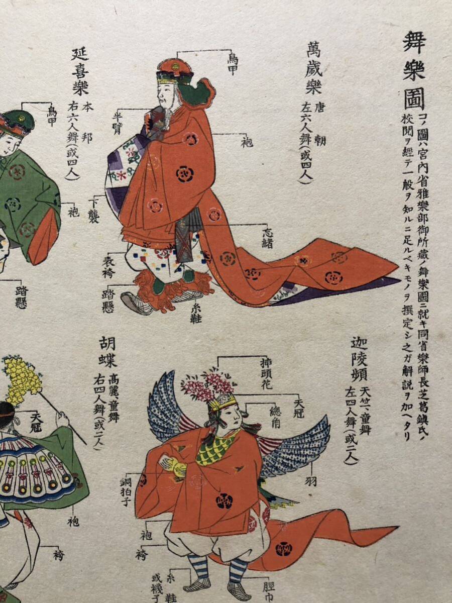 木版画【舞楽図】横大判 明治期 真作 □ 蘭陵王 万歳楽 延喜楽 木版画【舞楽図】横大判 明治期 真作 □ 蘭陵王 万歳楽 延喜楽