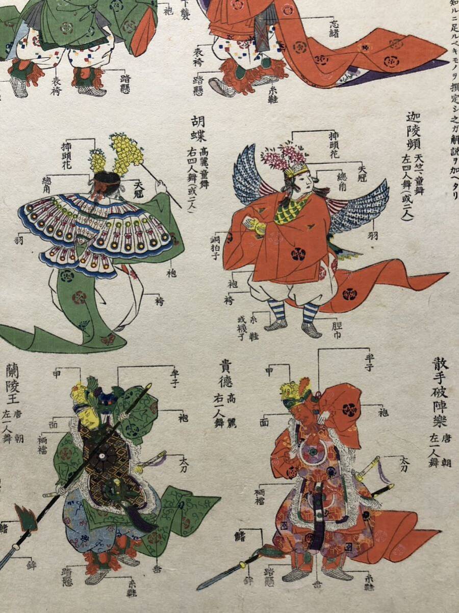 木版画【舞楽図】横大判 明治期 真作 □ 蘭陵王 万歳楽 延喜楽 木版画【舞楽図】横大判 明治期 真作 □ 蘭陵王 万歳楽 延喜楽