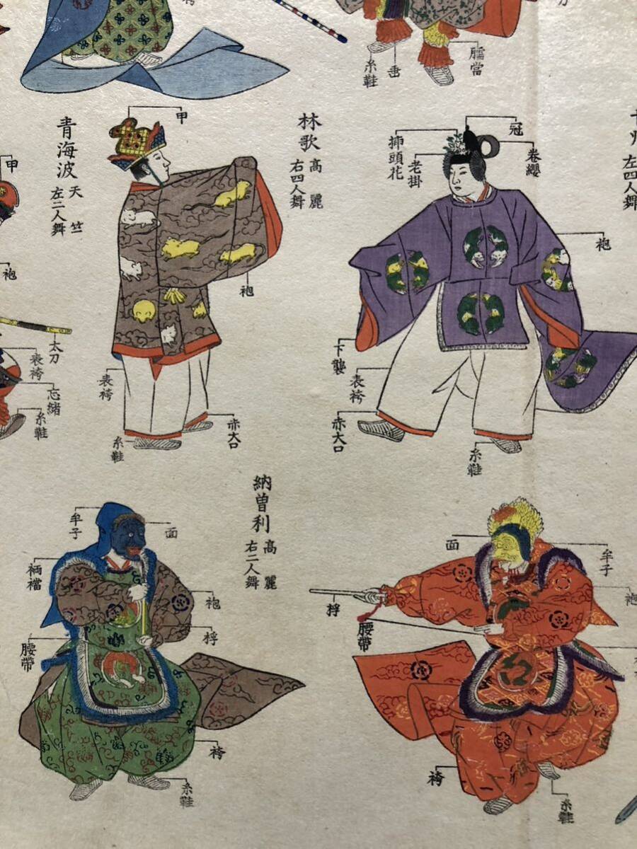 木版画【舞楽図】横大判 明治期 真作 □ 蘭陵王 万歳楽 延喜楽 木版画【舞楽図】横大判 明治期 真作 □ 蘭陵王 万歳楽 延喜楽