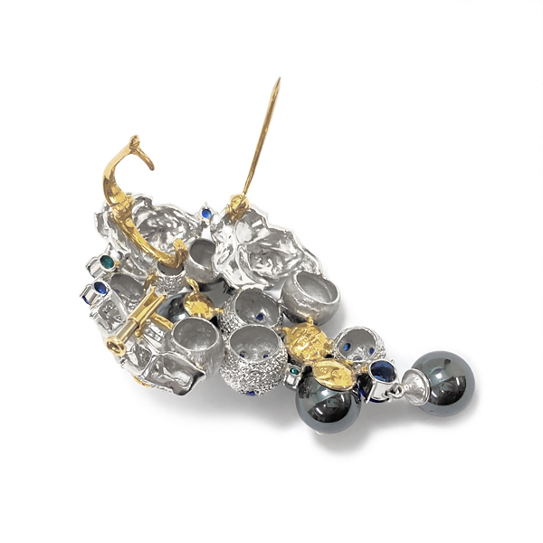 [ used ] Ishikawa .. grape brooch / pendant top PT900 K18YGhema tight sapphire diamond pendant head NOBUKO ISHIKAWA