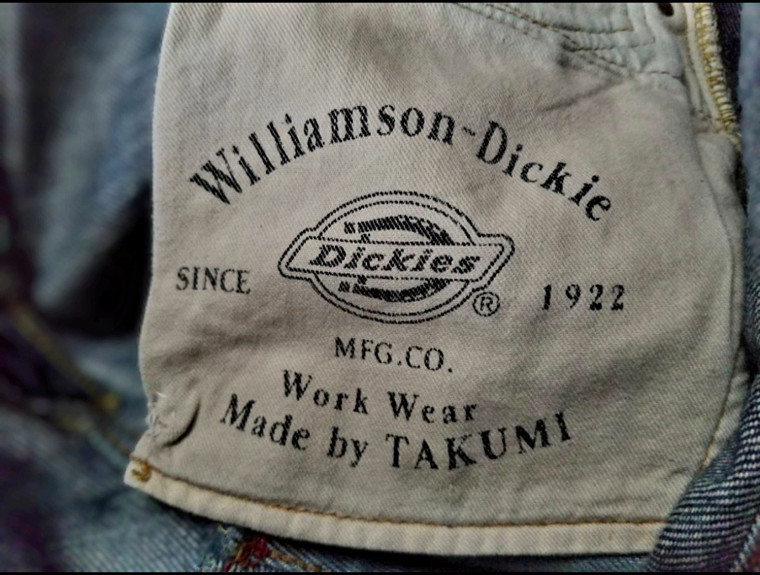 “Dickies”日本製《made by TAKUMI 匠》/W32/ヒゲ蜂の巣ダメージ＆リペア/Williamson-Dickie’ｓZipper