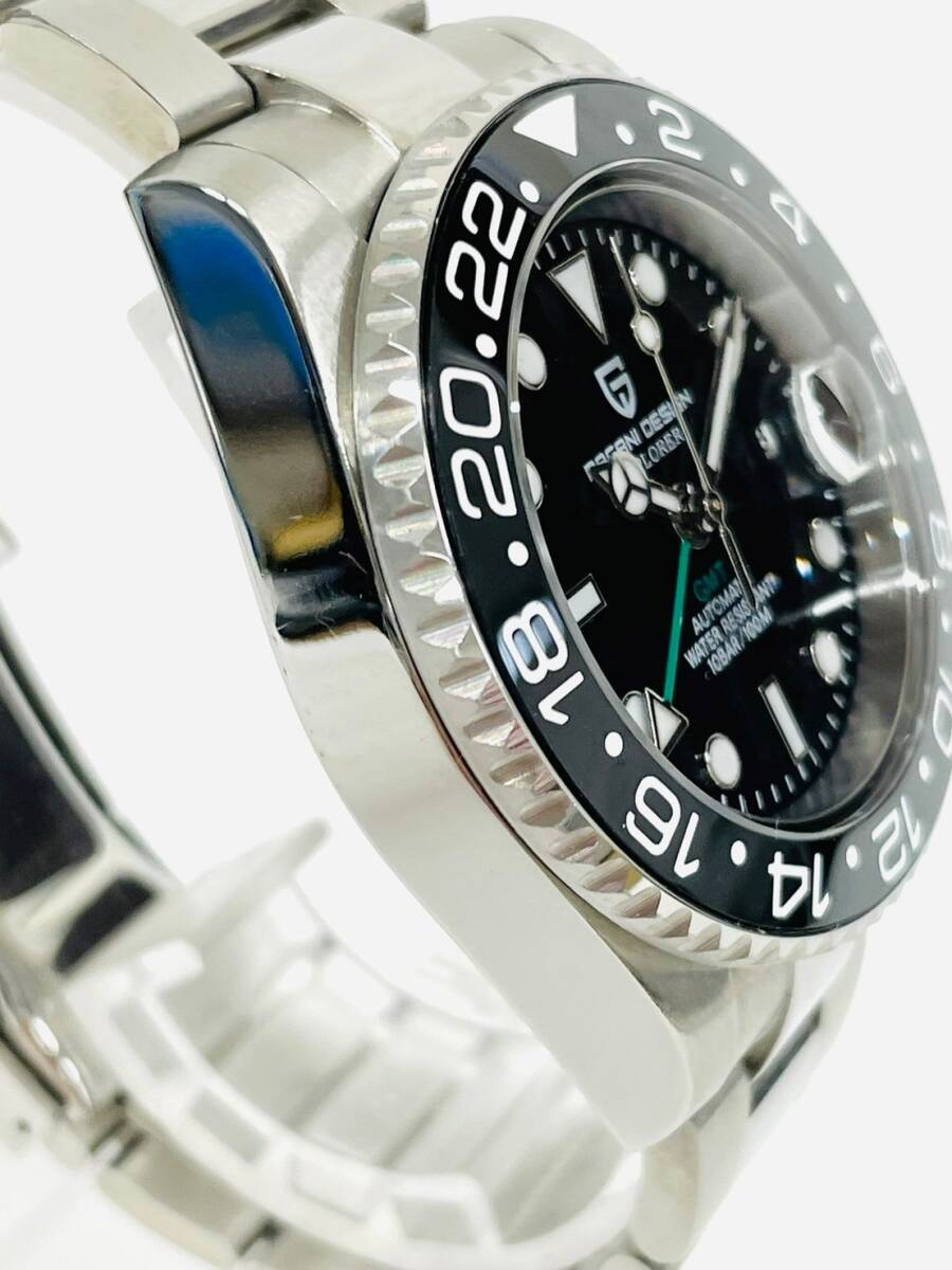 H777*5　稼働　美品　PAGANI DESIGN　パガーニデザイン　GMT　PD-1662　自動巻き　裏スケ　デイト　ブラック文字盤　メンズ　腕時計_画像3