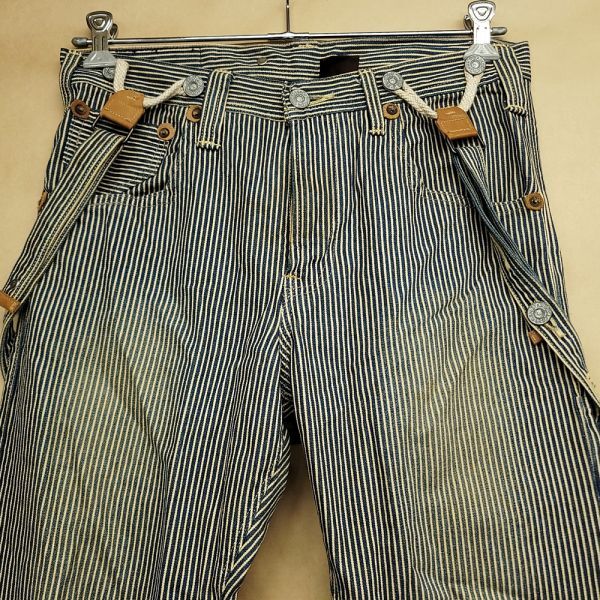 261616【W32】LEVI'S 502 サスペンダー付き ヒッコリー ワークパンツ L32 XS502-0003 シンチバック リーバイス メンズ_全体的に変色があります