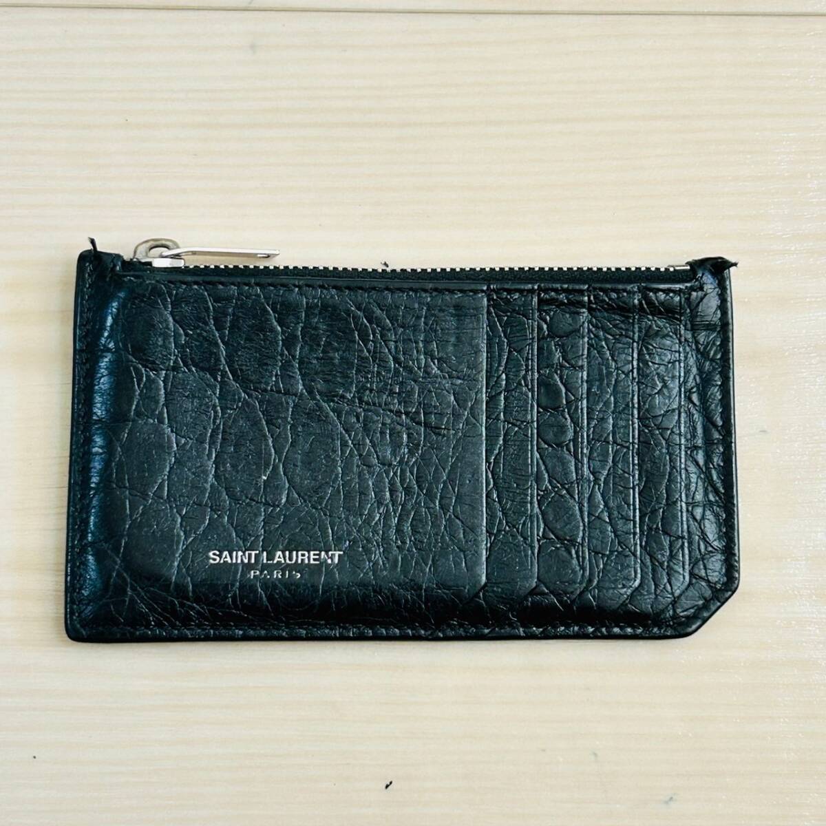 【112】SAINT LAURENT サンローラン 型押し フラグメントケース カードケース レザー 中古品 保管品 小銭入れの画像1