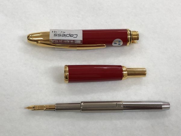 未使用品 PILOT Capless 万年筆 ペン先 18K 750 赤 FC-15SR-RF 細字 F 18金 ノック式 レッド×ゴールド パイロット キャップレス198349_画像9