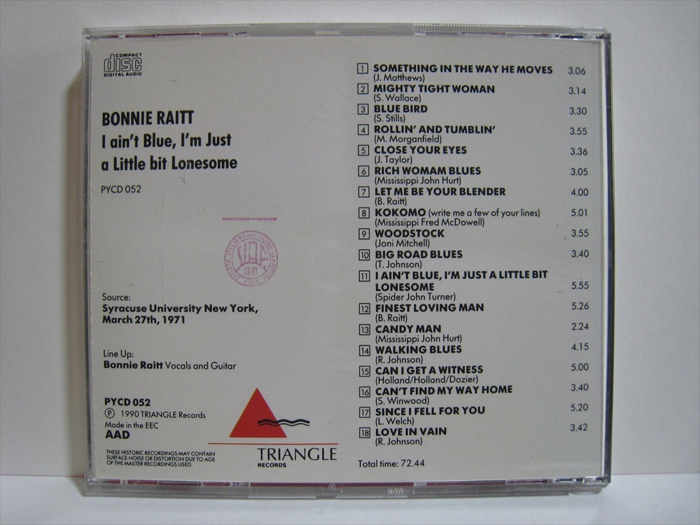 【CD】 BONNIE RAITT / I AIN'T BLUE, I'M JUST A LITTLE BIT LONESOME EEC盤 ボニー・レイット_画像2