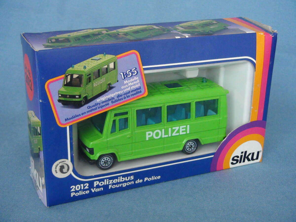 【希少】1980年代西ドイツSIKUジク1/55メルセデス・ベンツ809D型POLIZEI警察用ミニバス/人員輸送車・希少色黄緑・美品/箱付の画像9